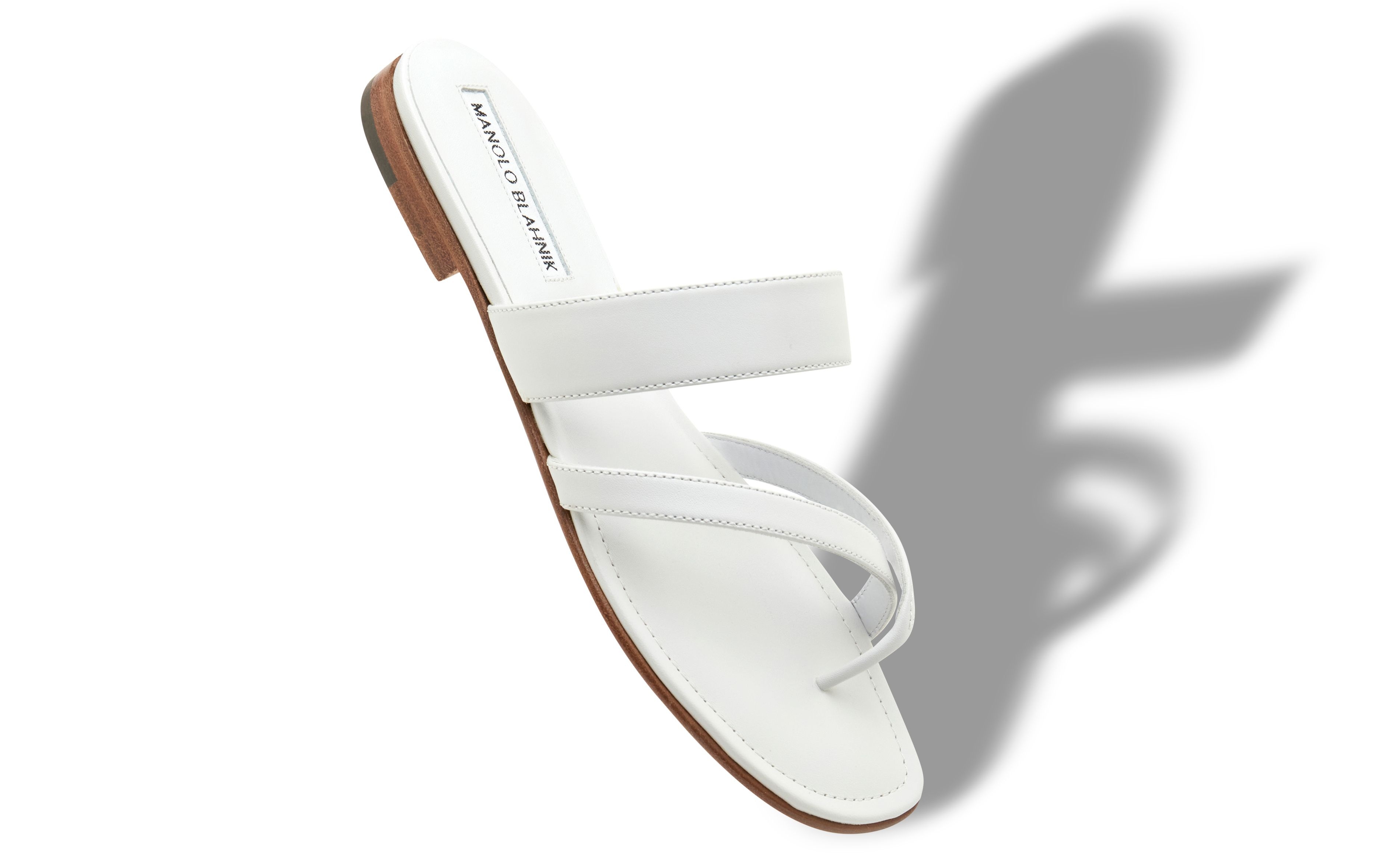 White Calf Leather Flat Sandals - 2
