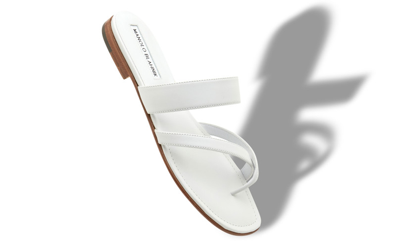 Manolo Blahnik White Calf Leather Flat Sandals outlook