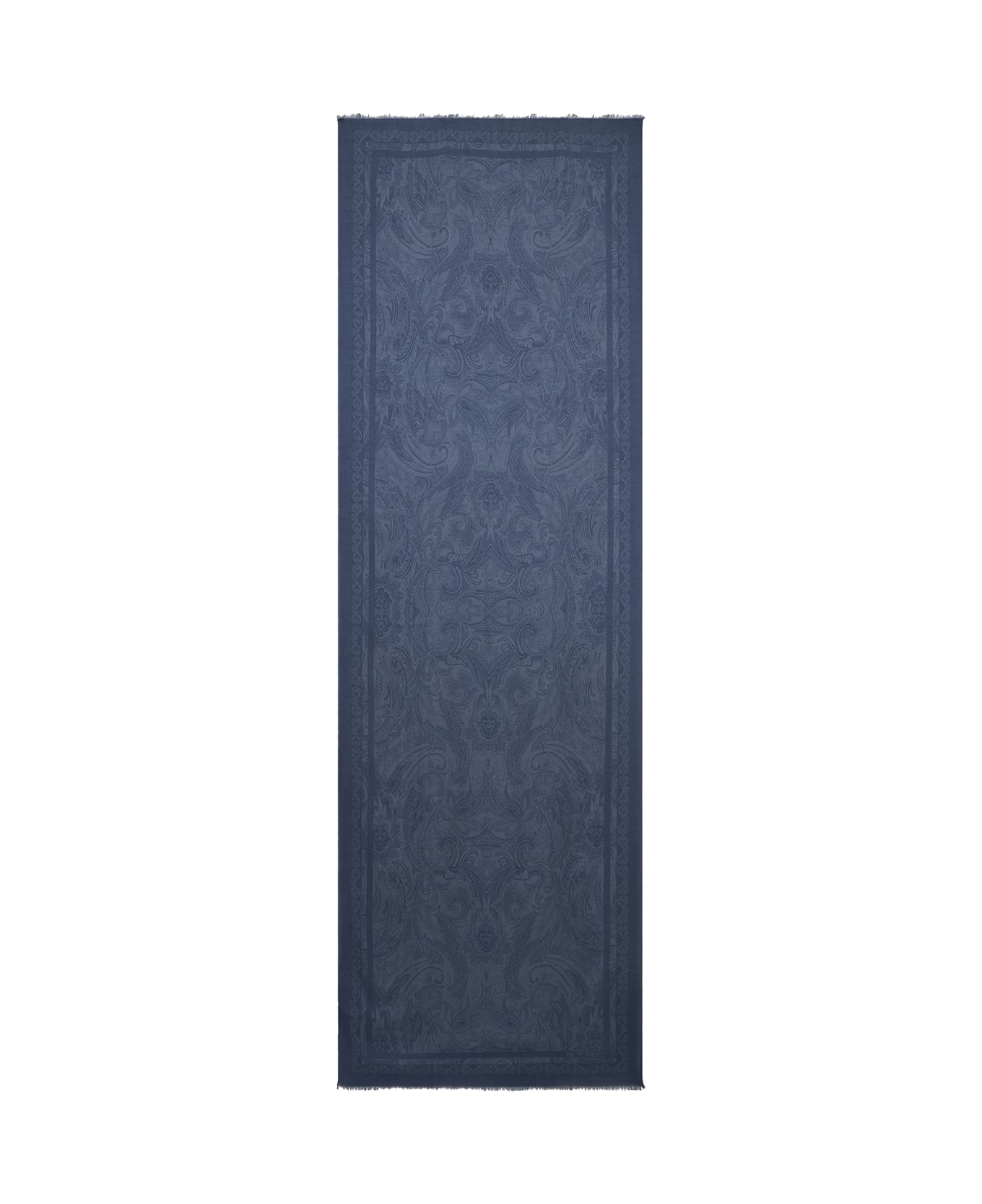 Blue Printed Cashmere Blend Scarf - 2