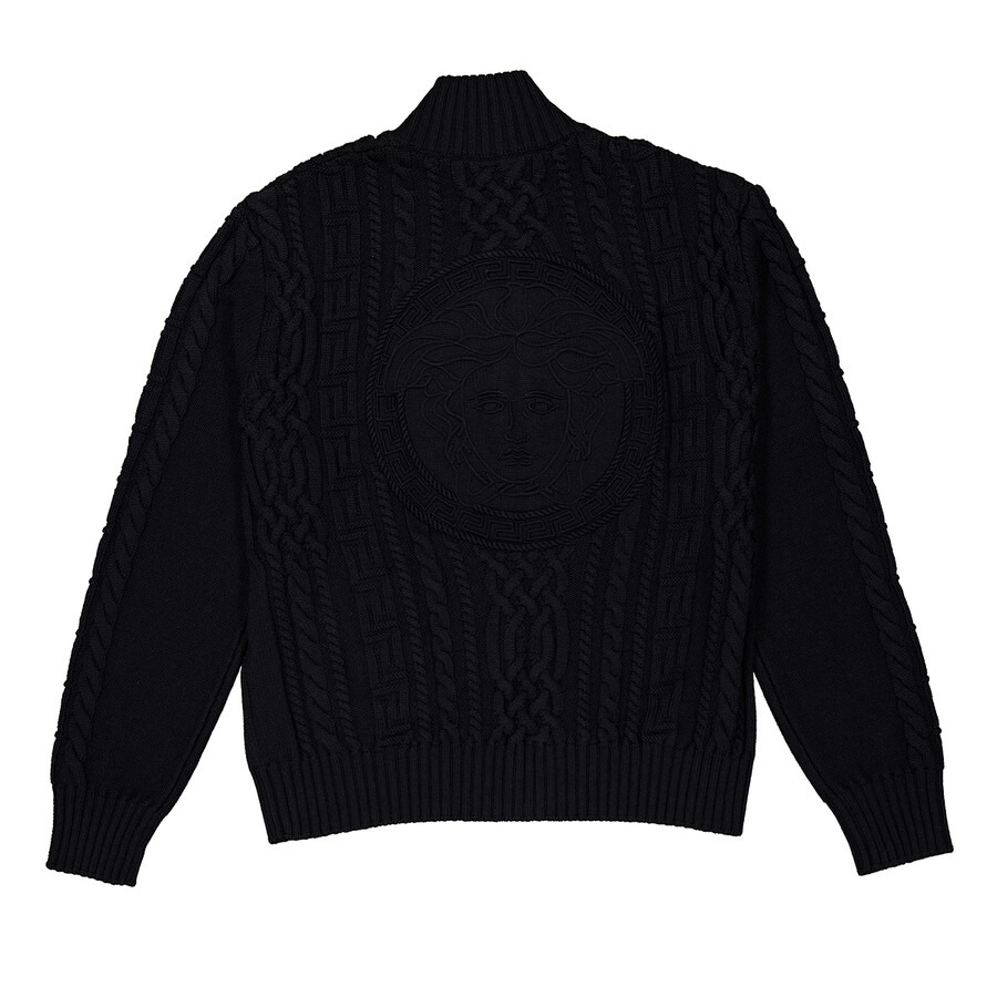 Versace Medusa Embroidered Cable-Knit Full Zip Cardigan - 7
