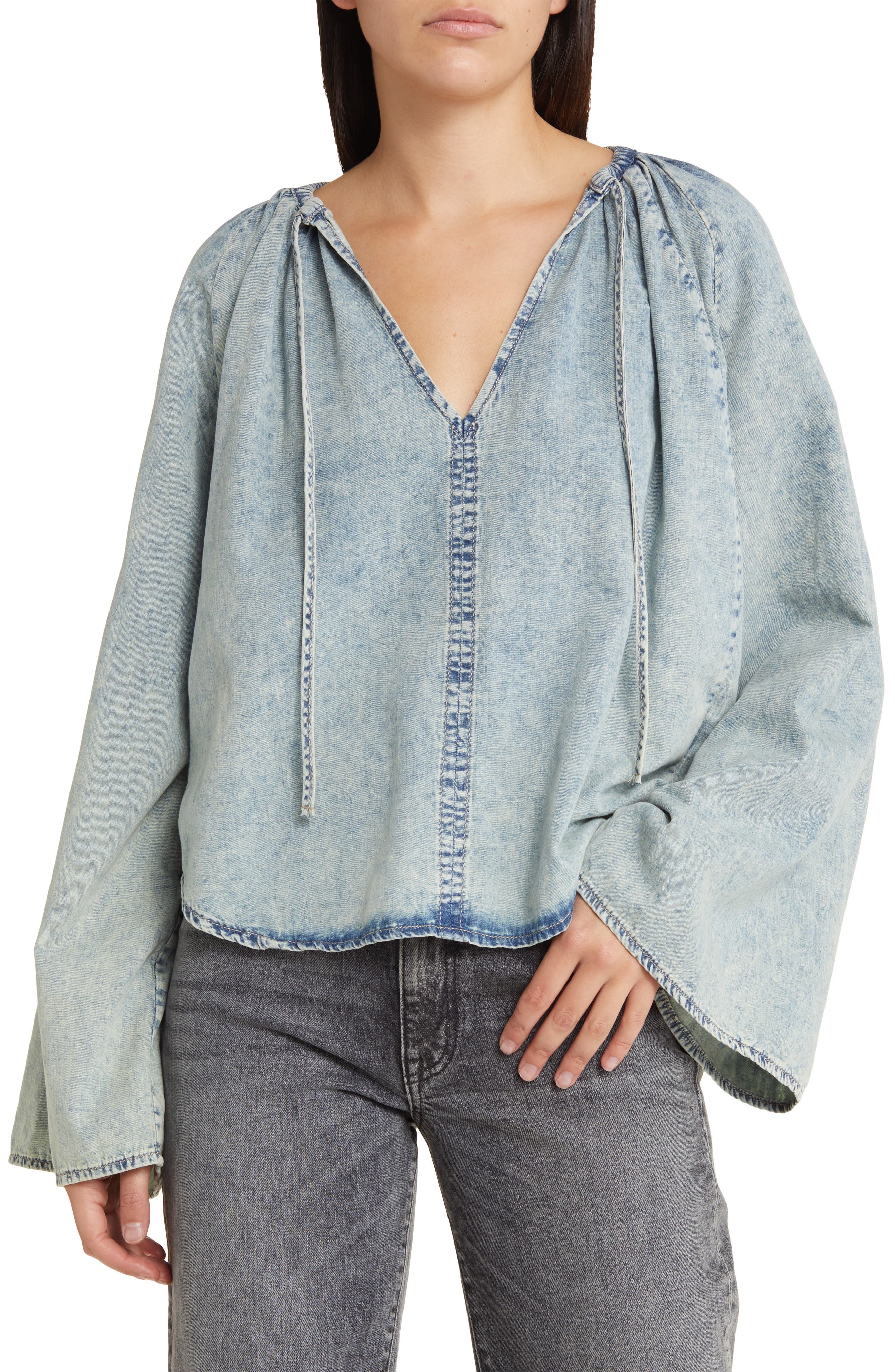 Tie Neck Denim Top - 1