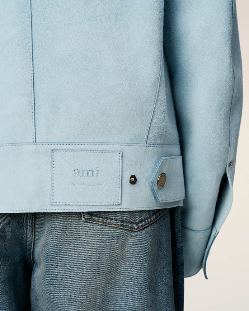 BLUE LEATHER TRUCKER JACKET 4