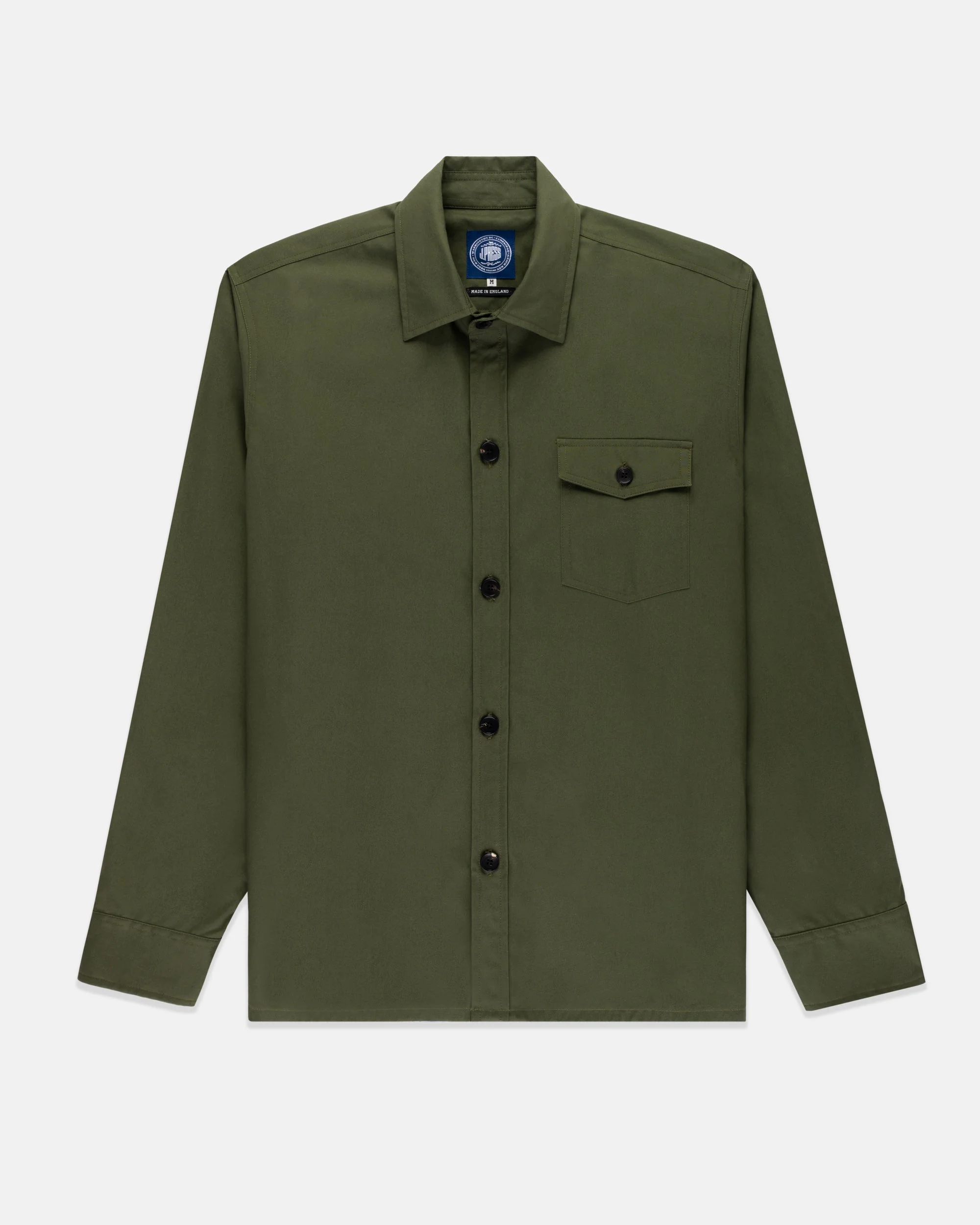 MADE-IN-ENGLAND OLIVE DRYWAX COTTON OVERSHIRT - 1