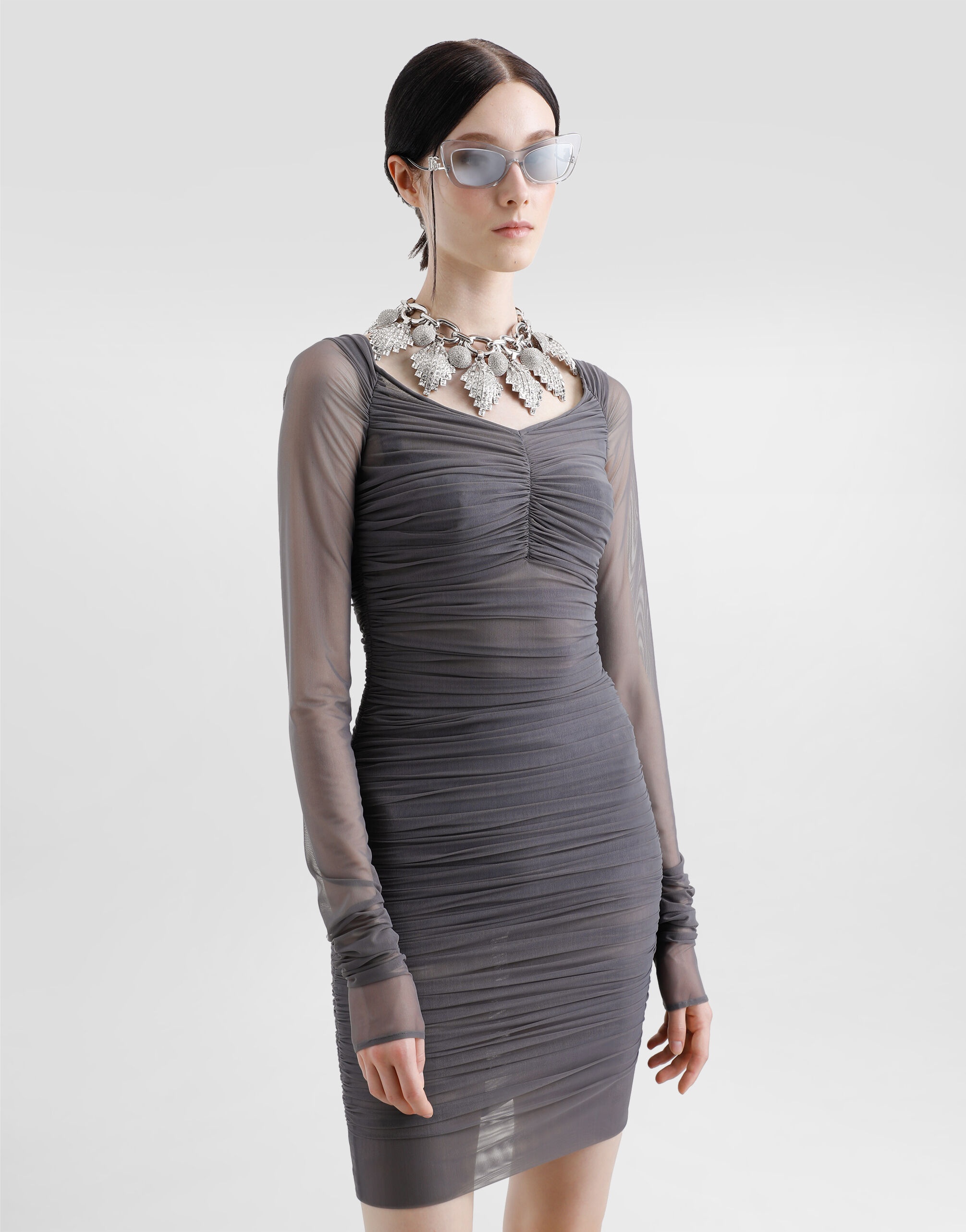 Short light tulle dress with draping - 5