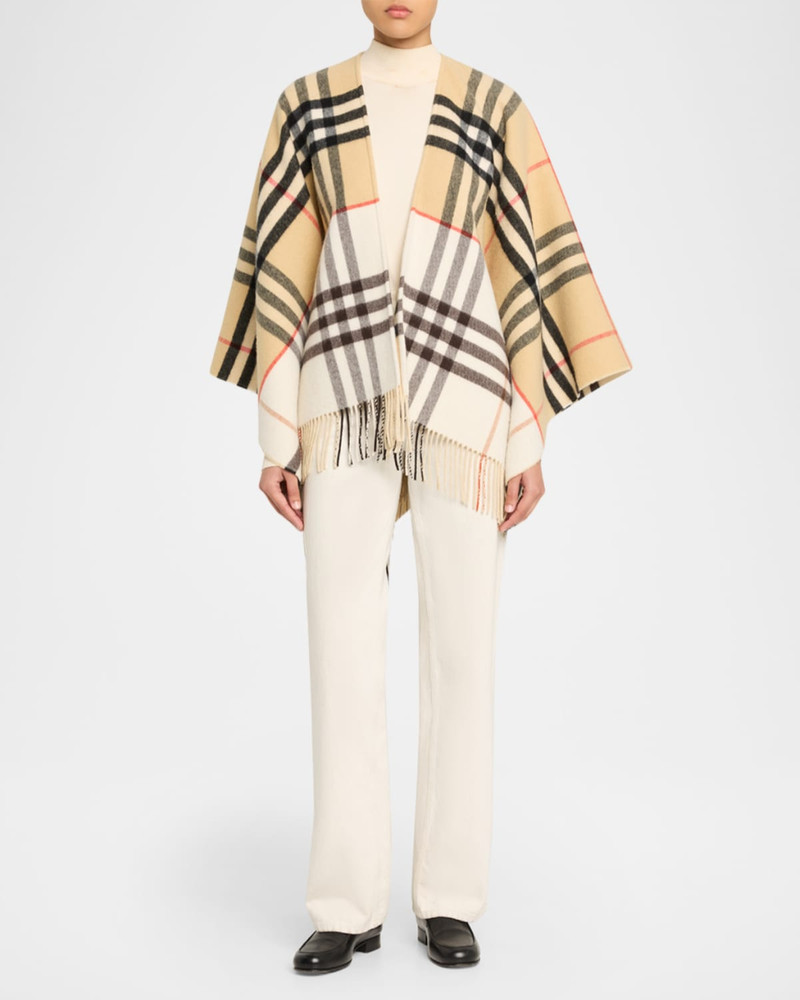 Burberry Contrast Check Cashmere-Wool Cape outlook