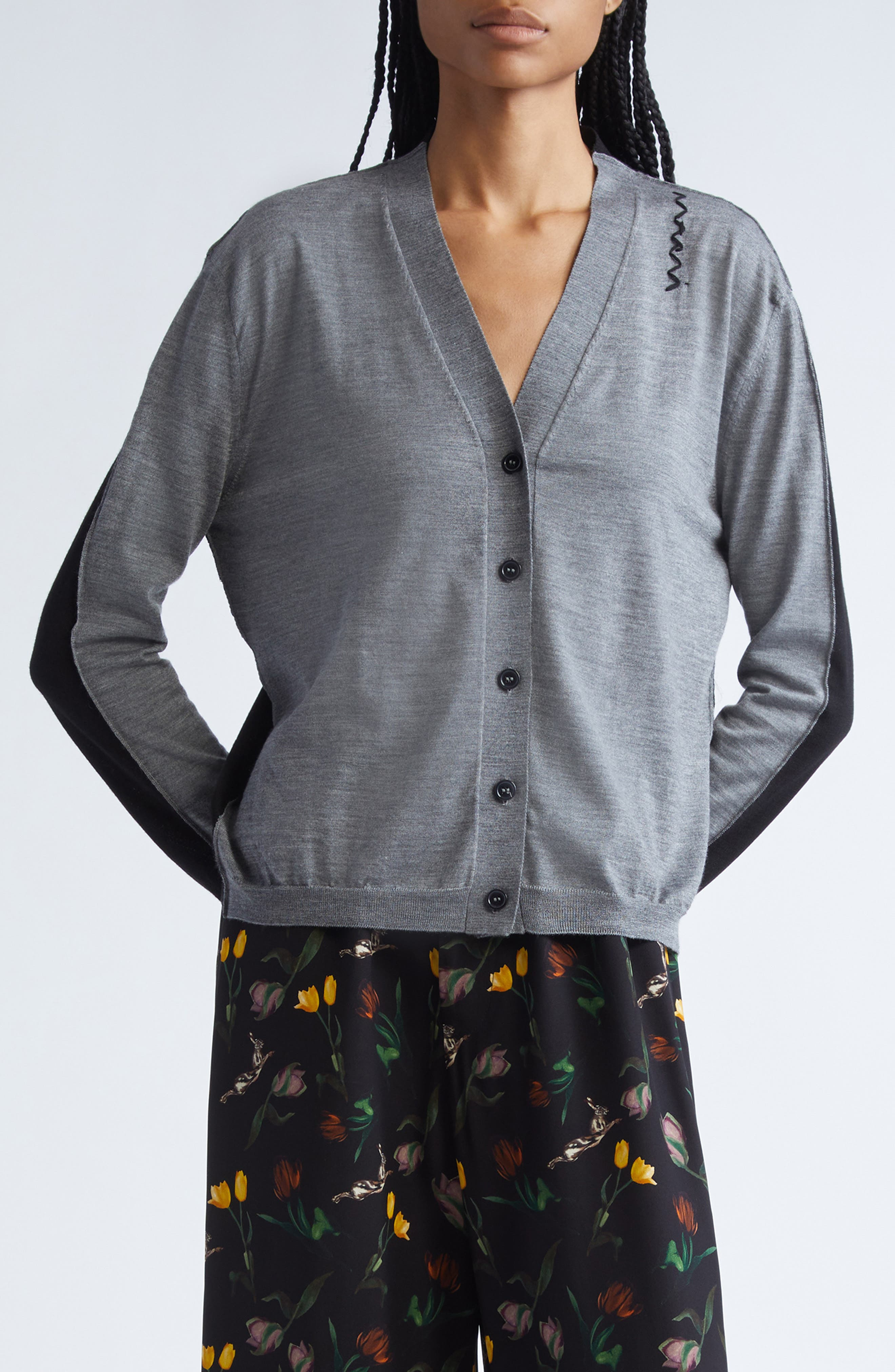 Marni Half & Half Virgin Wool & Silk Cardigan in Han38 Inox at Nordstrom - 1