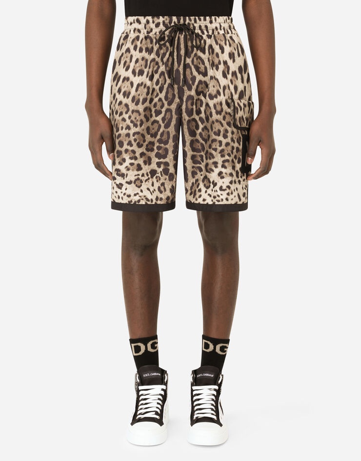 Leopard-print nylon shorts with DG patch - 1