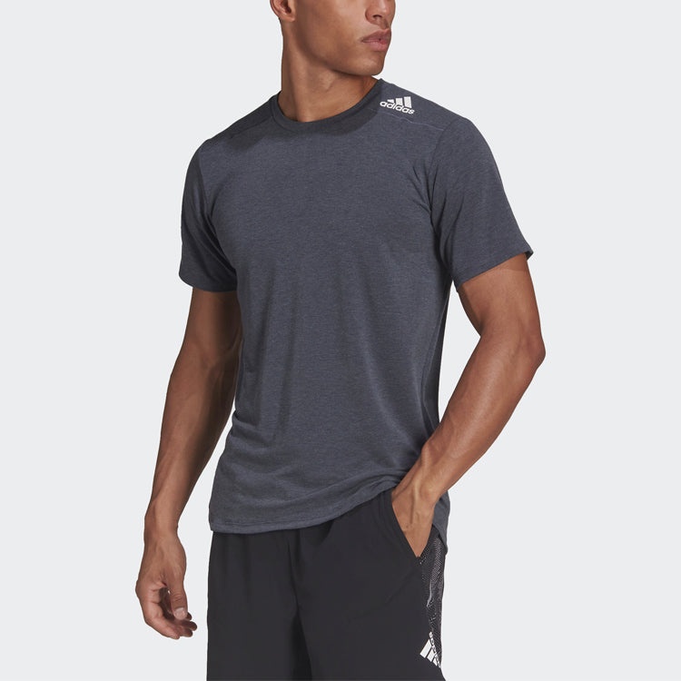 Men's adidas Solid Color Athleisure Casual Sports Round Neck Short Sleeve Gray T-Shirt HB9205 - 2