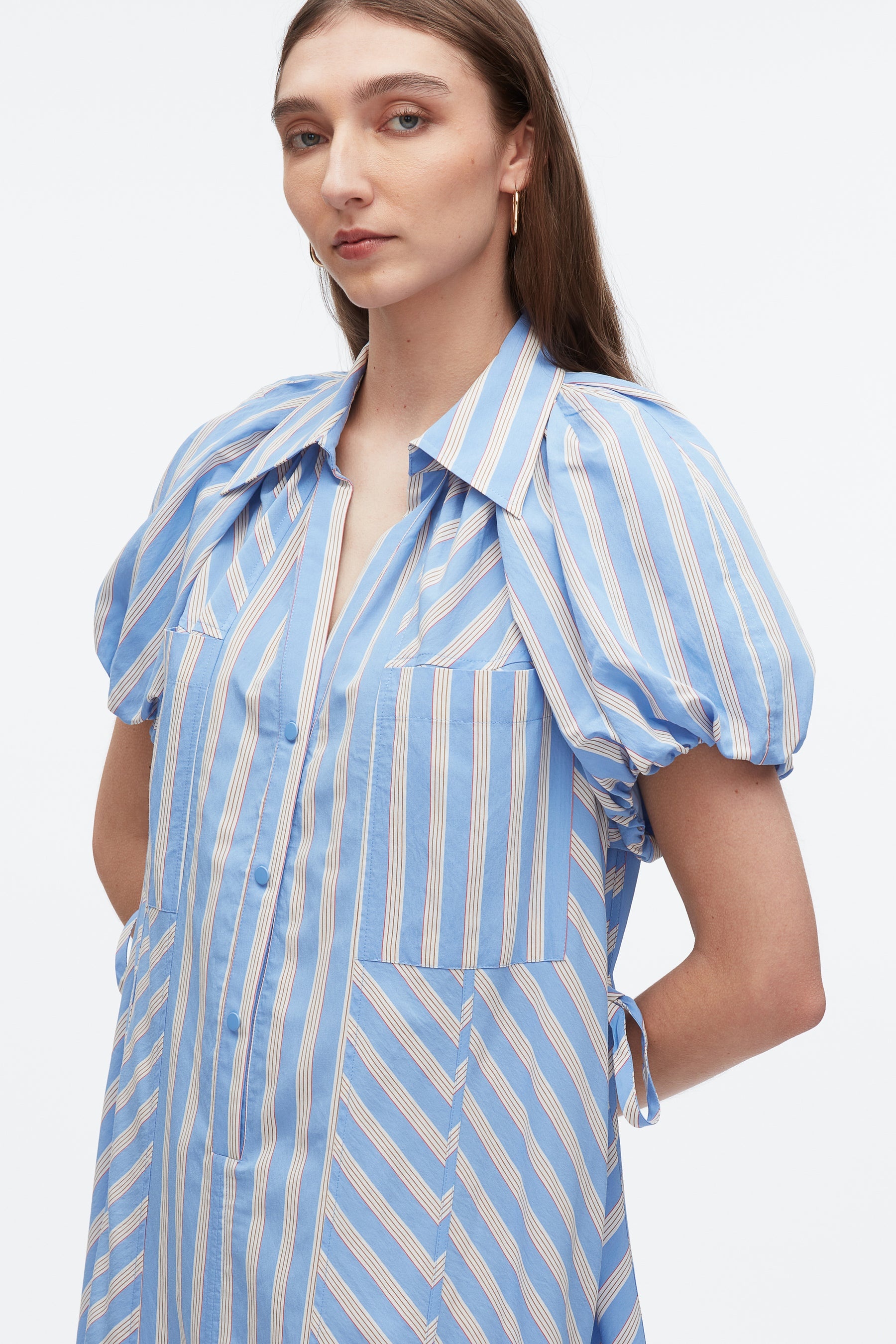 Puff Sleeve Short Shirt Dress - 5