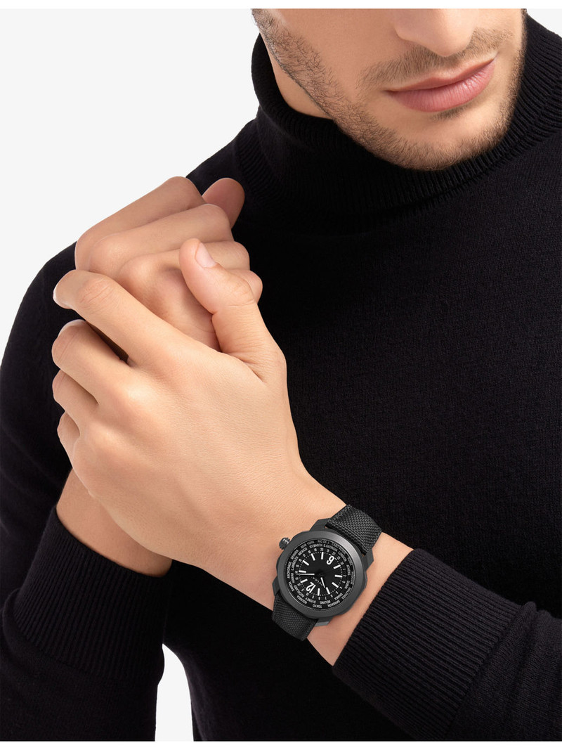 BVLGARI OC41BSDLCRWT Octo Roma WorldTimer stainless-steel DLC and rubber automatic watch outlook
