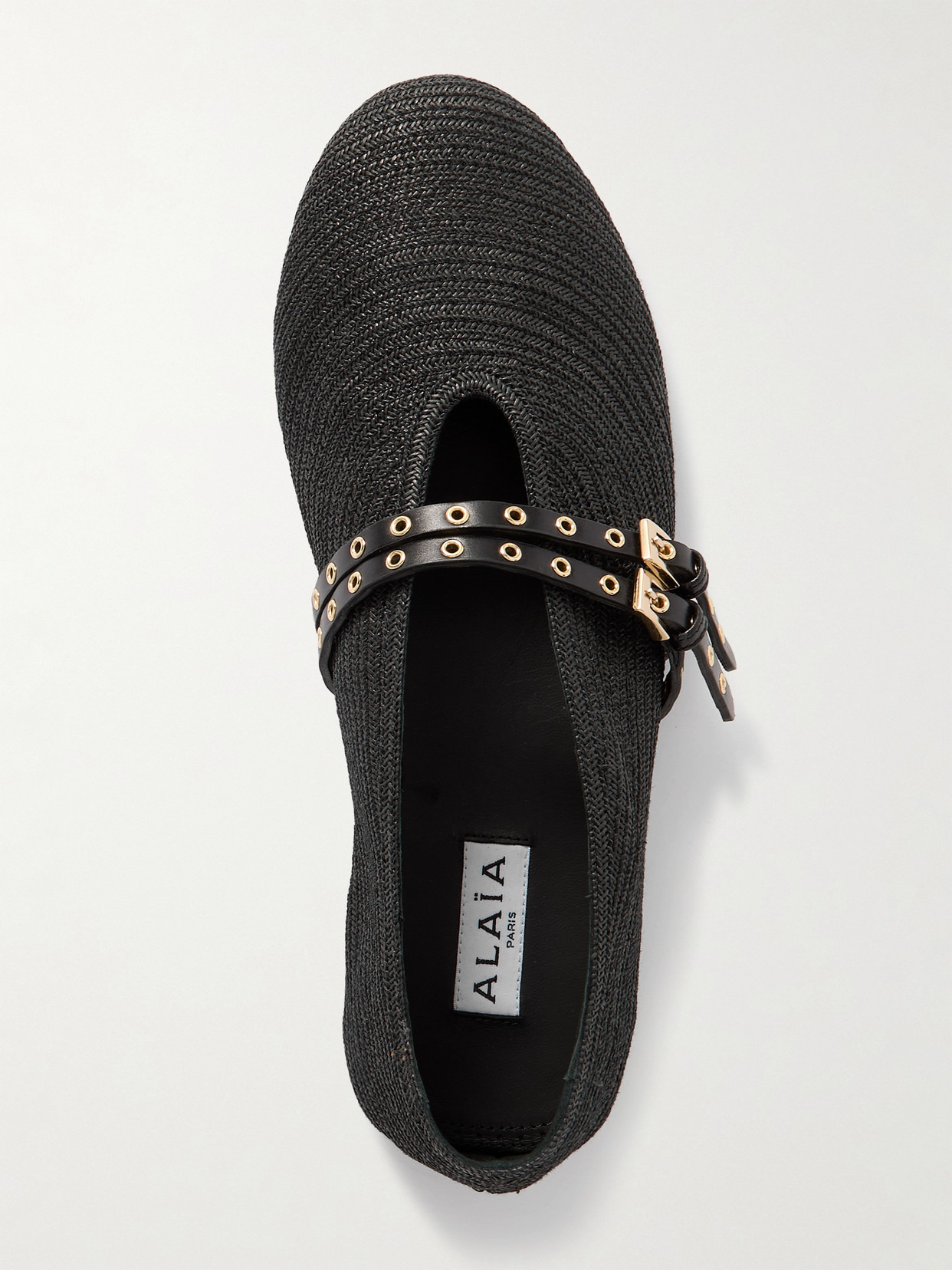 Leather-trimmed Raffia Ballet Flats - 5