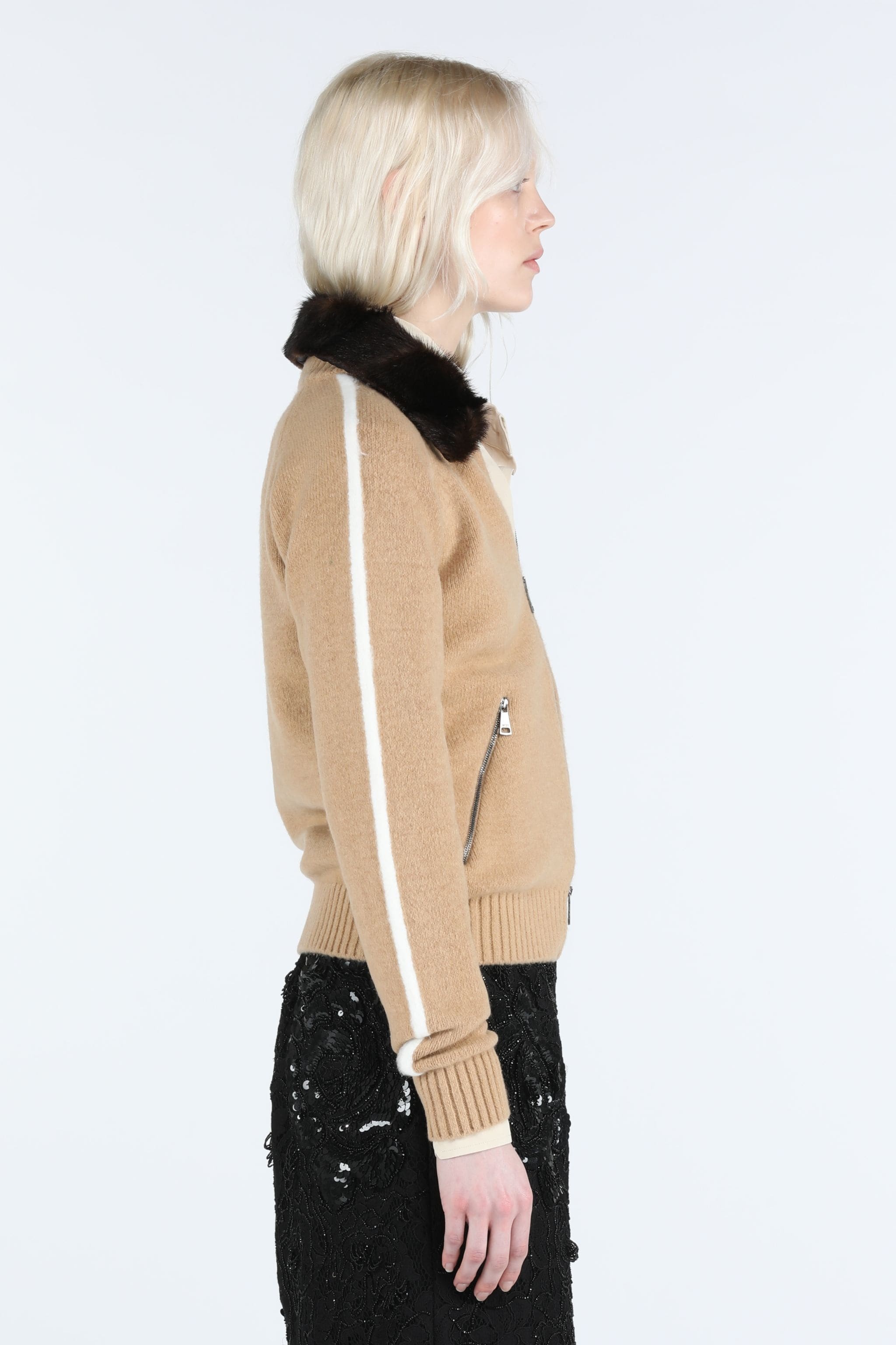 SHEARLING-COLLAR ZIP-UP CARDIGAN - 3