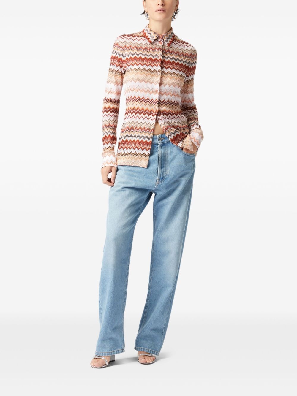 zigzag-pattern lamé shirt - 2