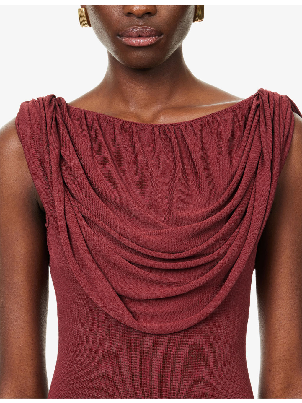 Cowl-Neck Sleeveless Knitted Mini Dress - 5