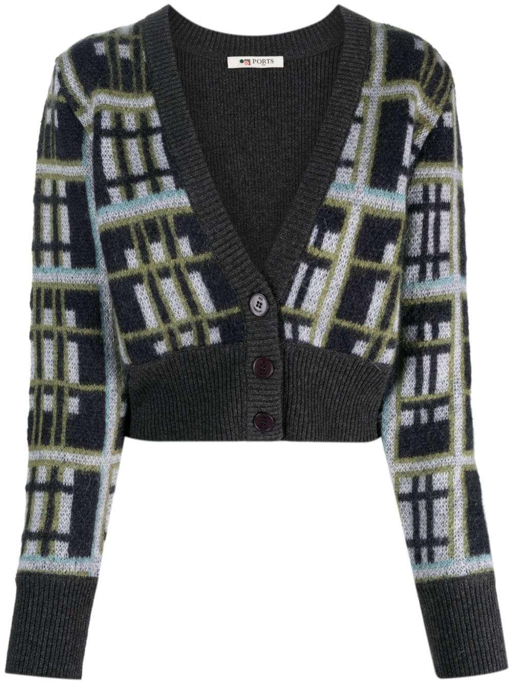 checked virgin wool-blend cardigan - 1