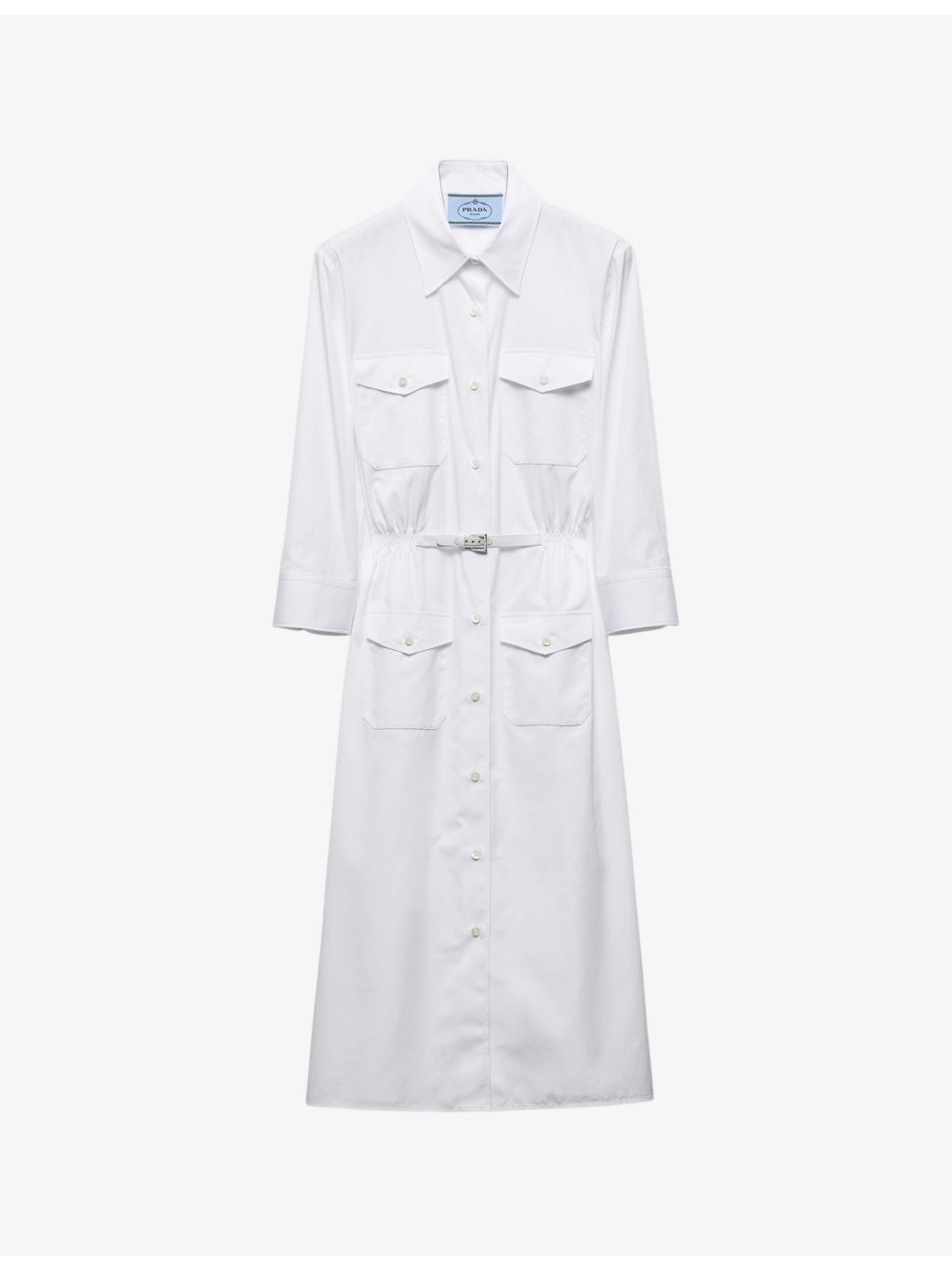 Pocket-front triangle-plaque cotton-poplin midi dress - 1