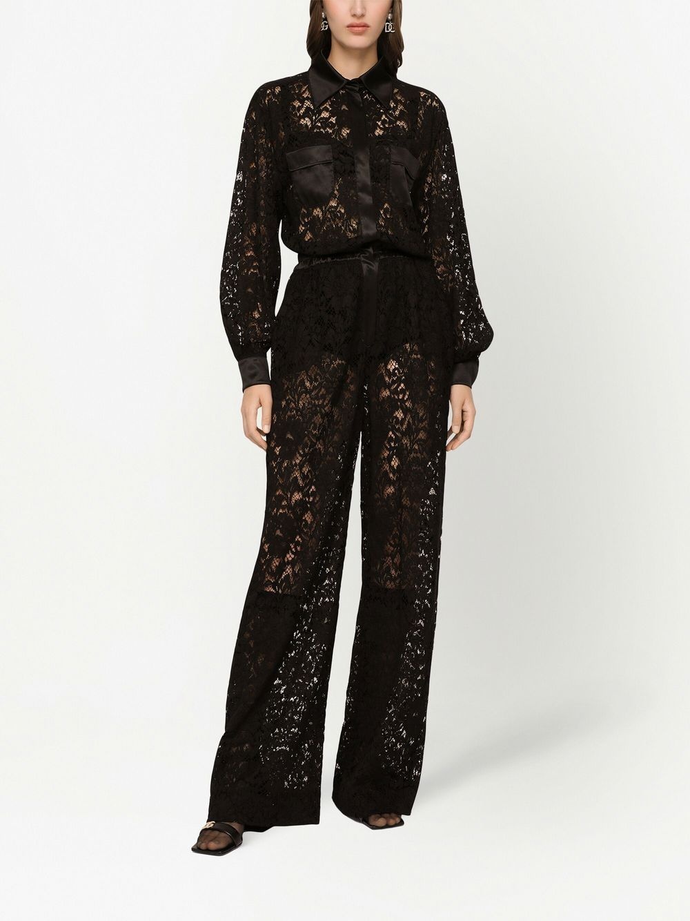 lace-trim long-sleeve jumpsuit - 3