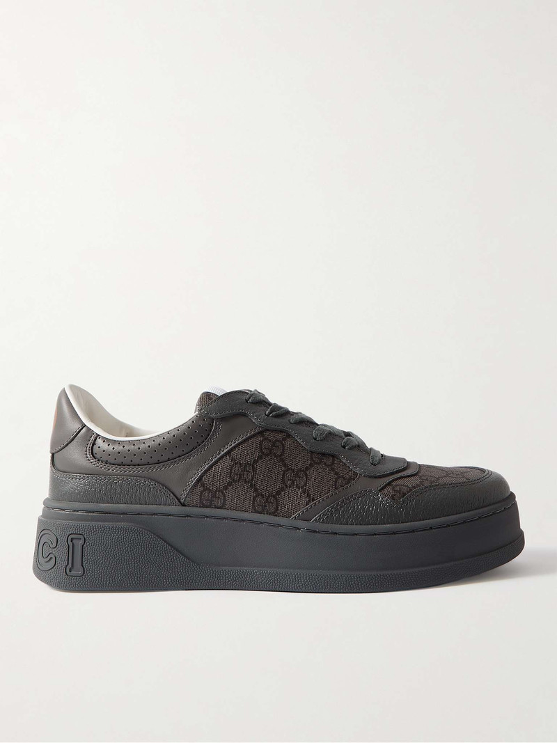 Monogrammed Canvas and Leather Sneakers - 1