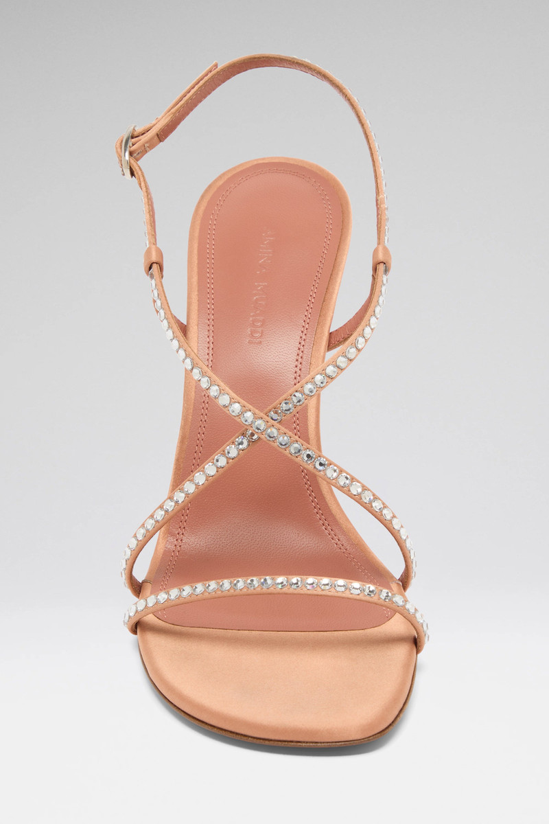 Amina Muaddi SALLY SANDAL 95 LATTE SATIN AND WHITE CRYSTALS outlook