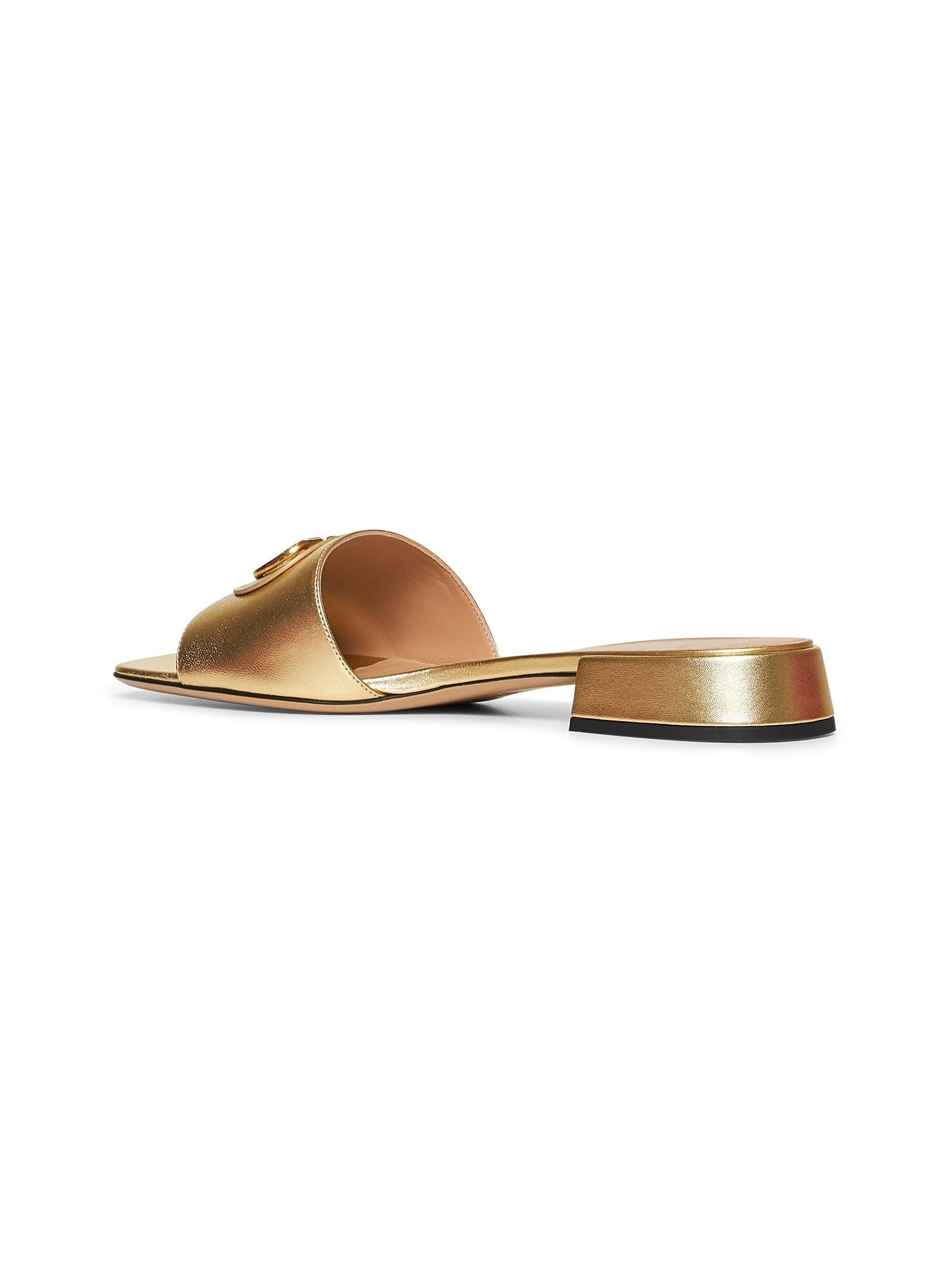 Valentino Garavani Women Gold Laminated Leather Vlogo Signature Slide Sandals - 3