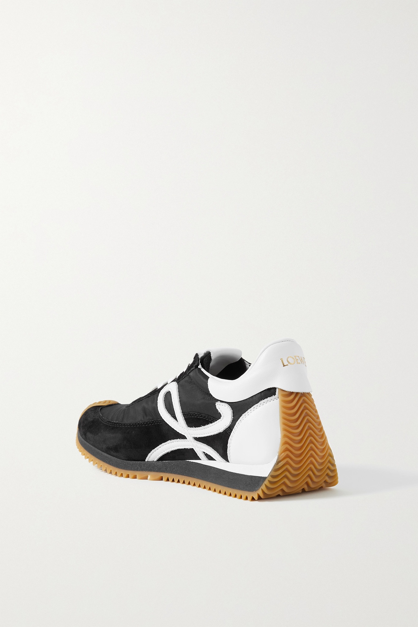 Flow logo-appliquéd shell, leather and suede sneakers - 3