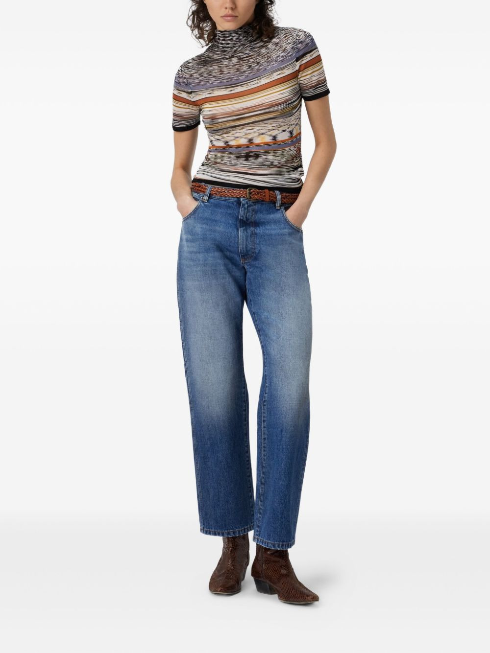 stripe-pattern turtleneck top - 2