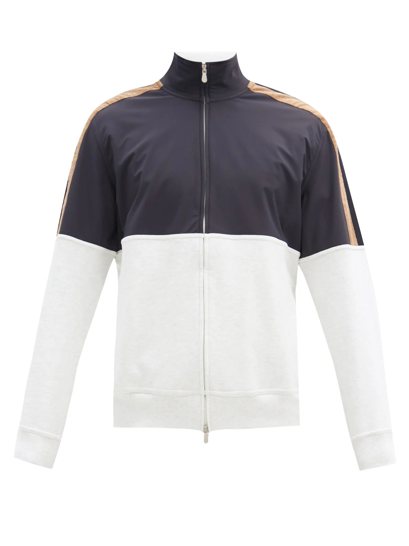 Panelled zip-up cotton-blend track jacket - 1