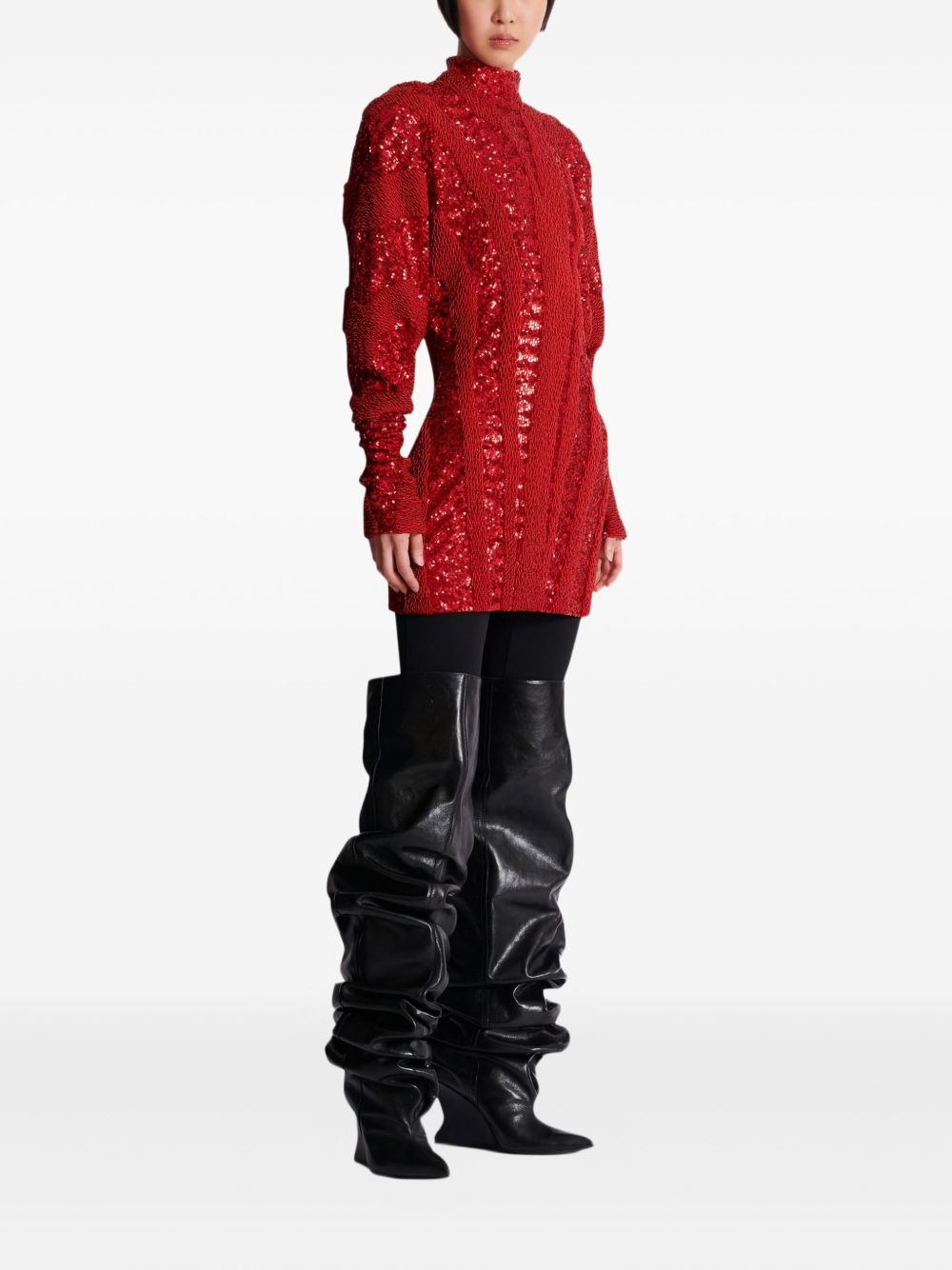 sequin mock-neck mini dress - 3