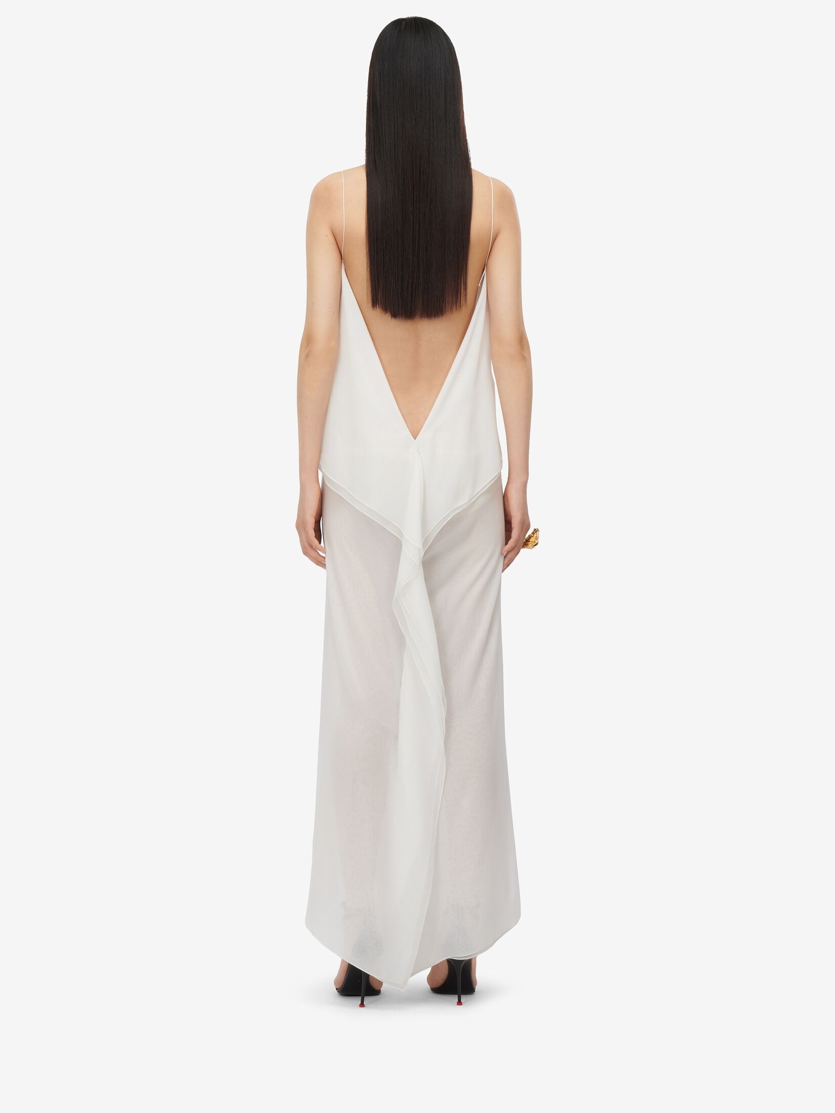 Women's Chiffon Shadow Rose Slip Dress in Optic White - 4