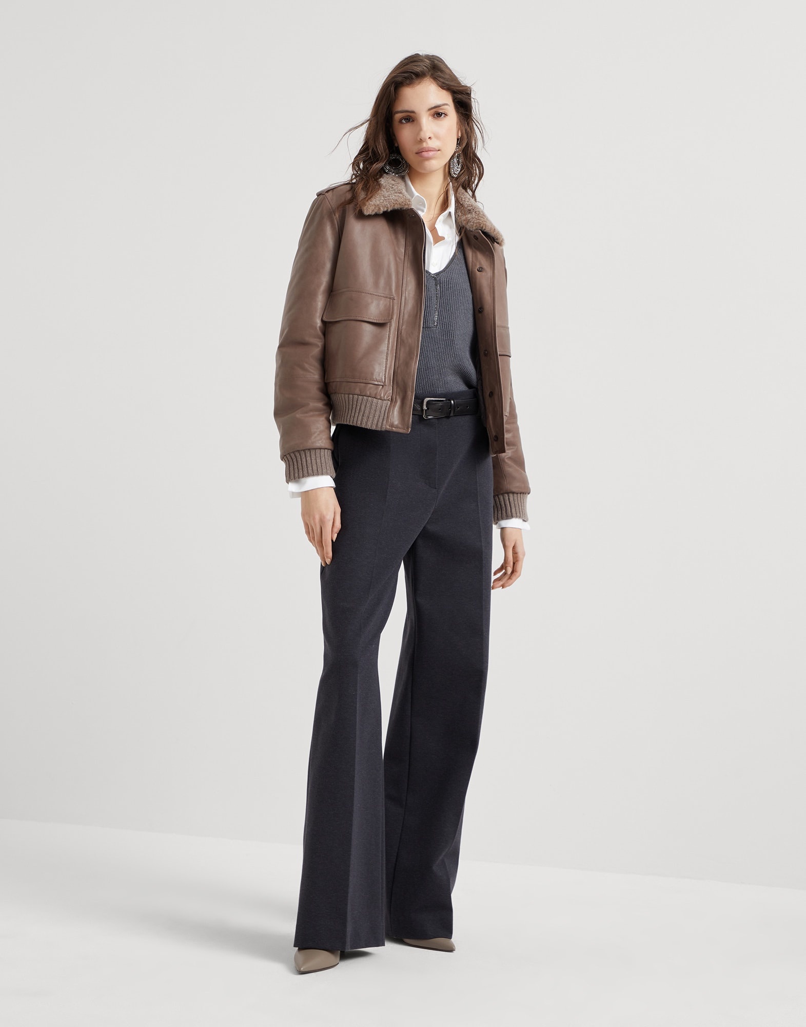 Stretch cotton couture interlock loose flared trousers - 4