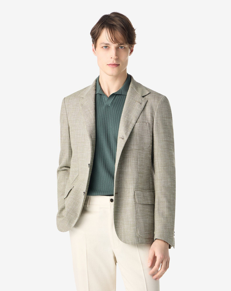 CORNELIANI Light green wool, silk and stretch cotton jacket outlook