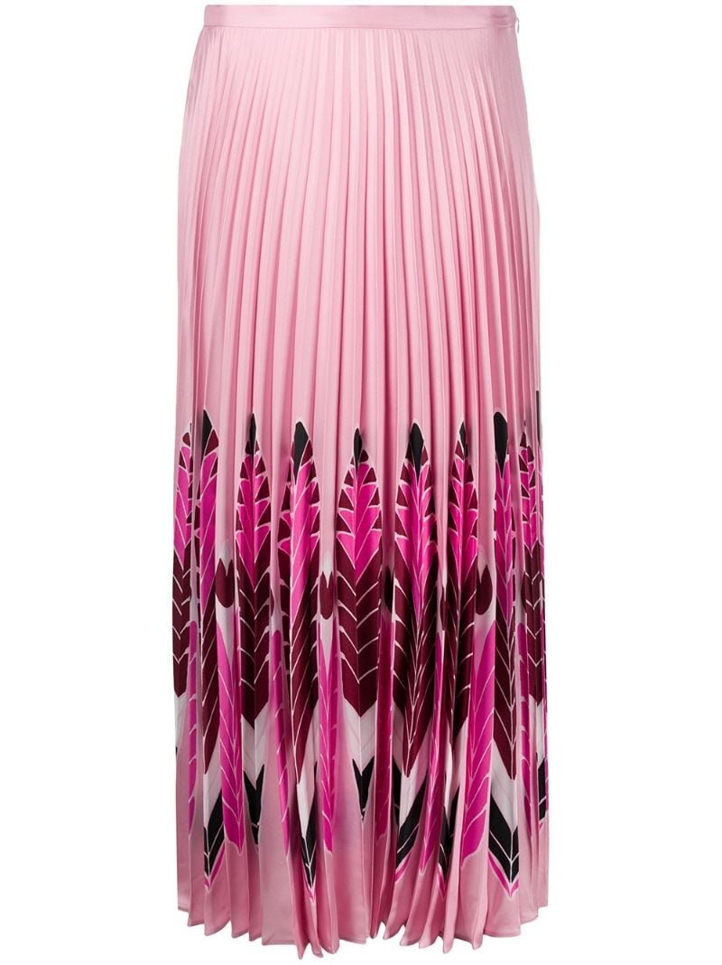 feather print pleated midi skirt - 1