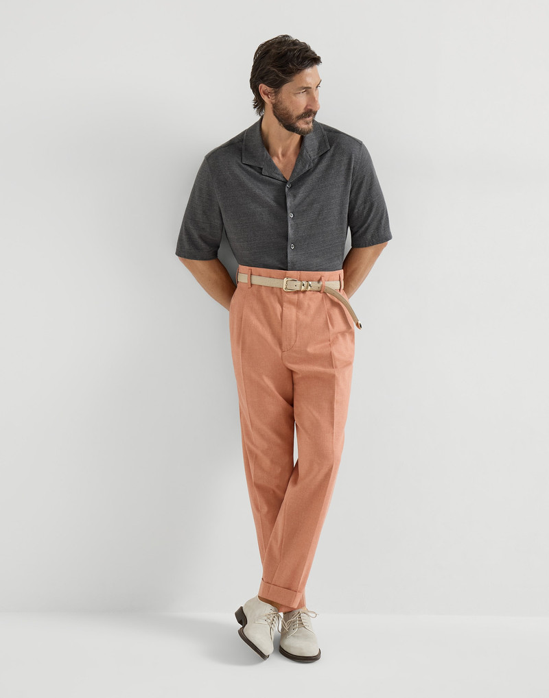 Virgin wool, cotton and silk mouliné trousers with double pleats 5