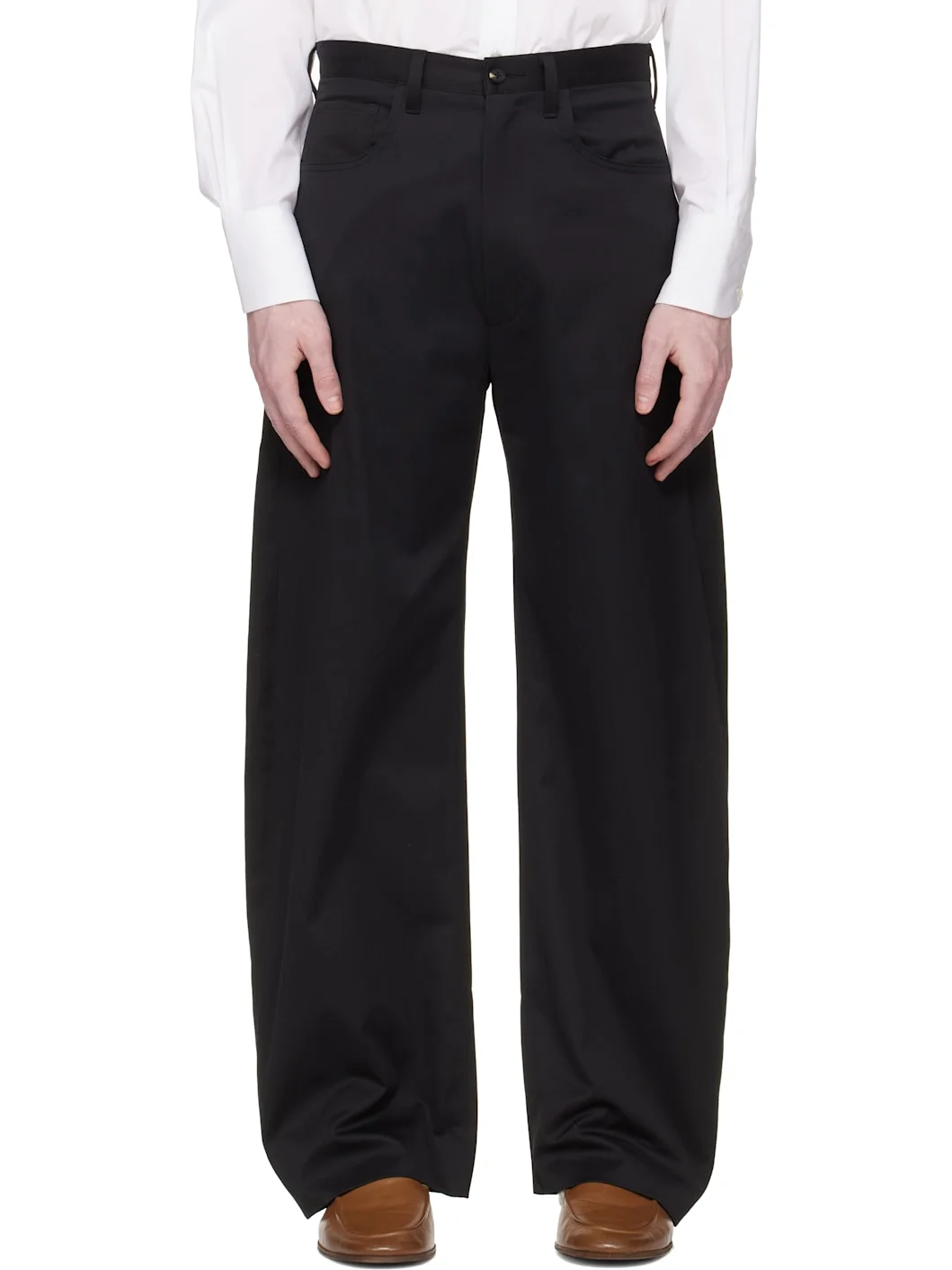 Black Cotton Satin Round Trousers - 1