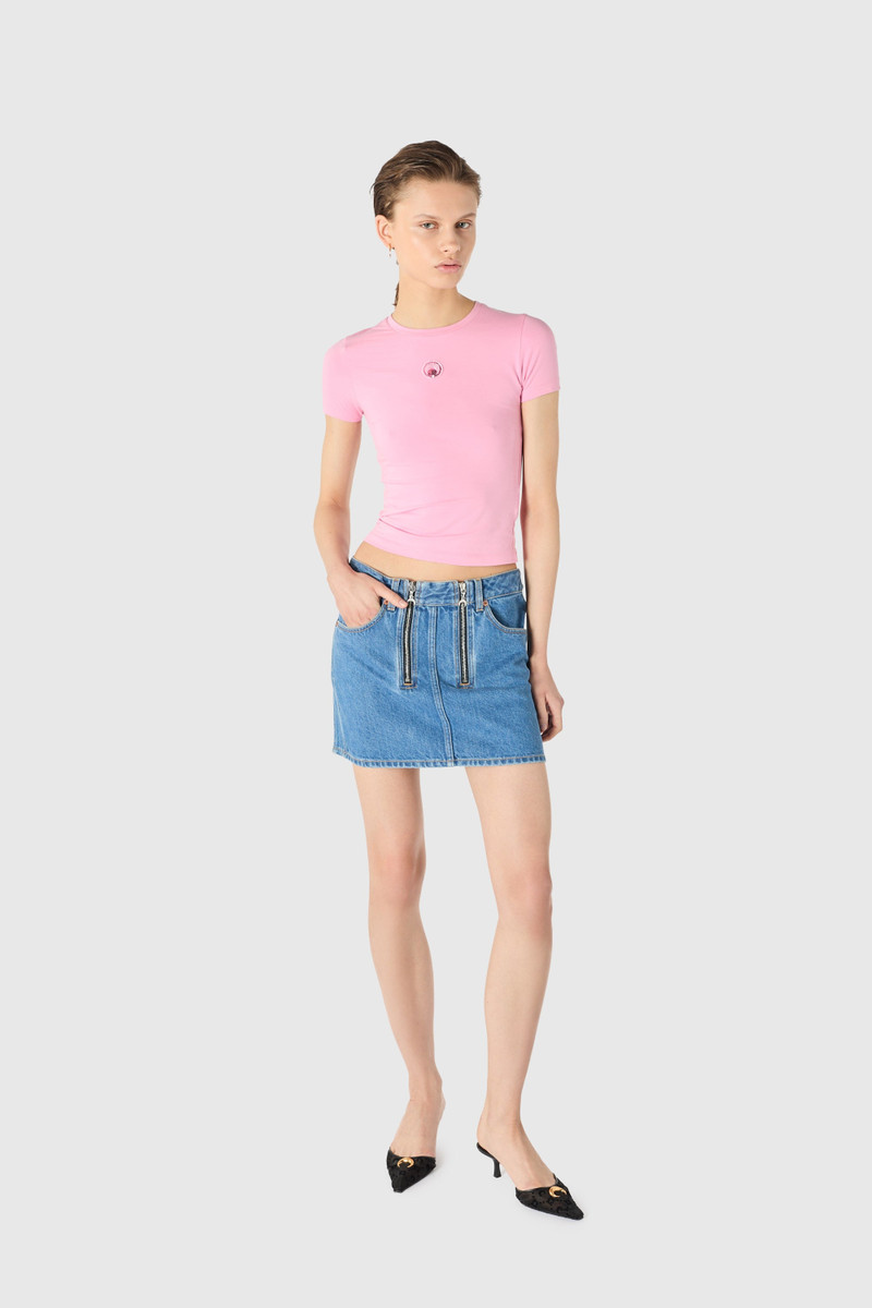 Marine Serre Light blue denim zipped mini skirt organic cotton outlook