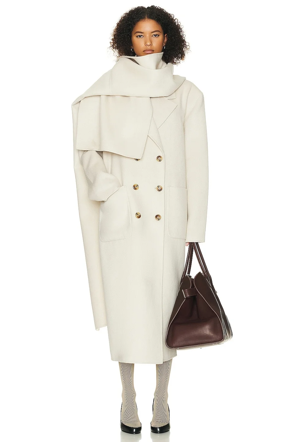 Oversized Coat With Detachable Scarf - 1