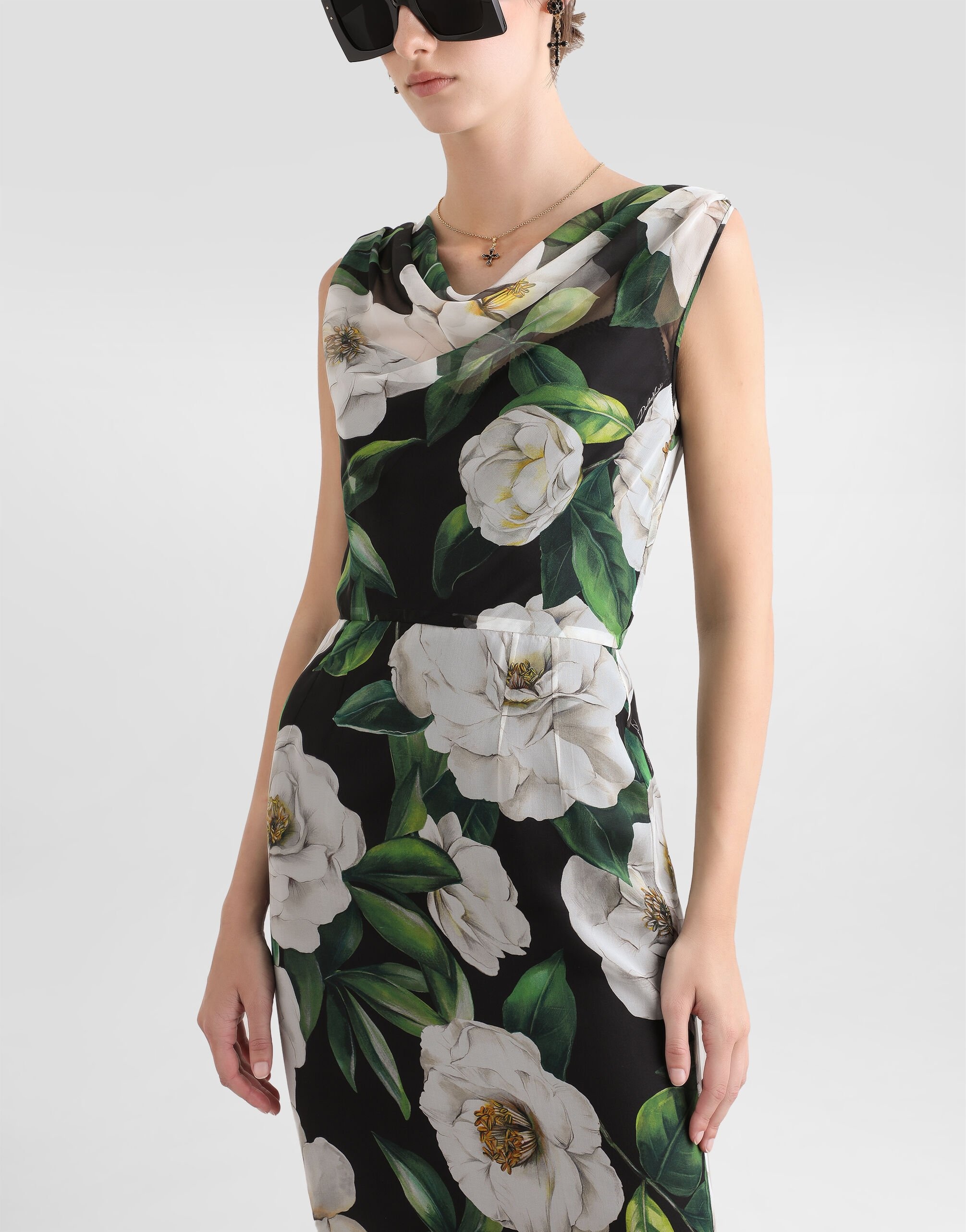 Gardenia-print chiffon midi dress - 4