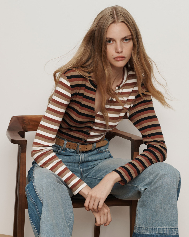 VERONICA BEARD DILIA STRIPED BUTTON-DOWN T-SHIRT outlook