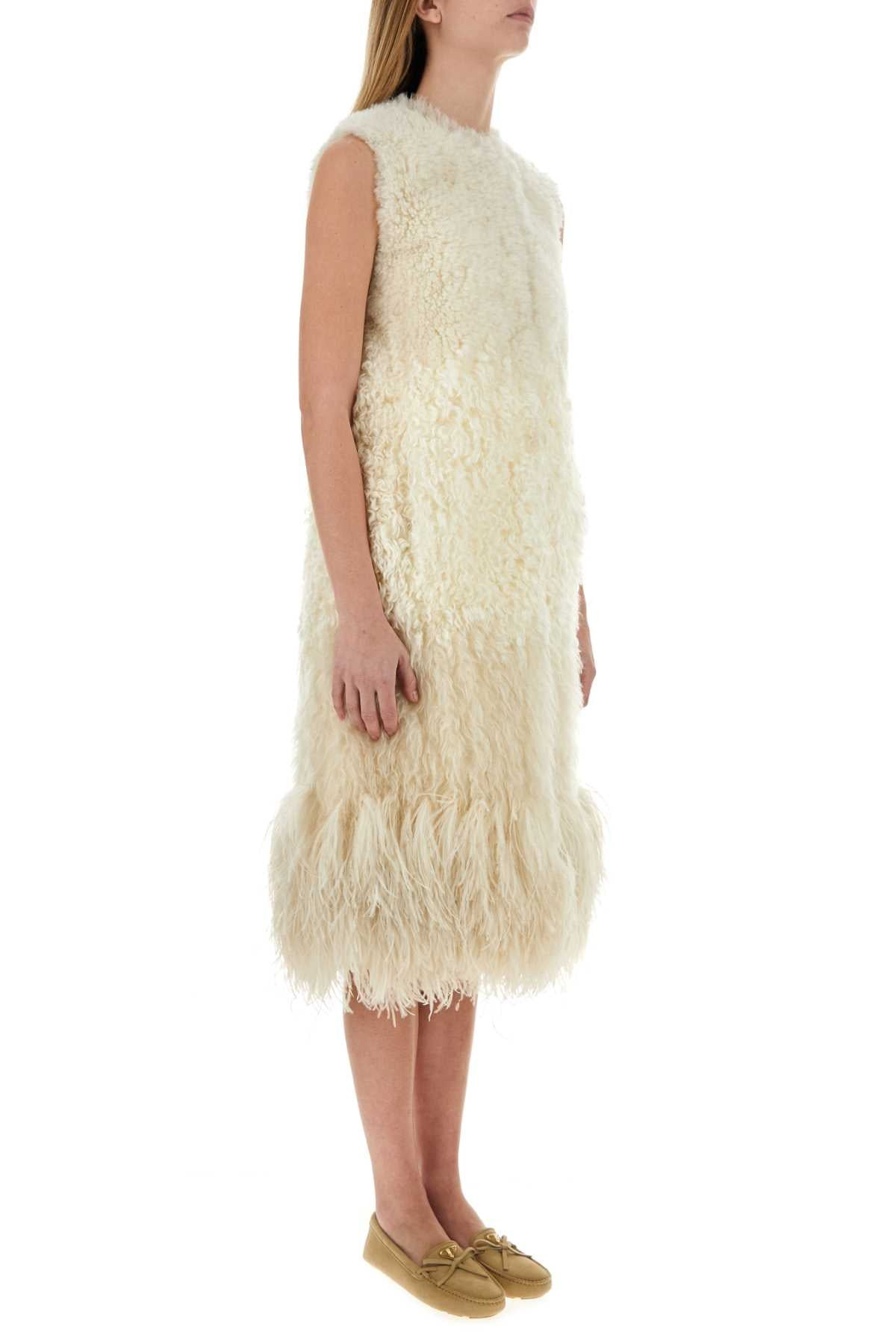 Prada Women Ivory Sleeveless Fur Coat - 3