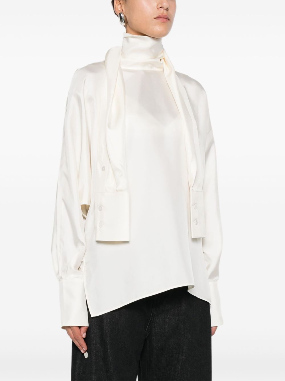 scarf-detail long-sleeved blouse - 3
