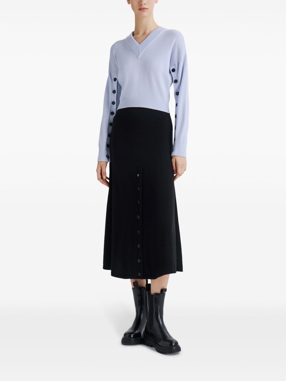 button placket wool midi skirt - 2