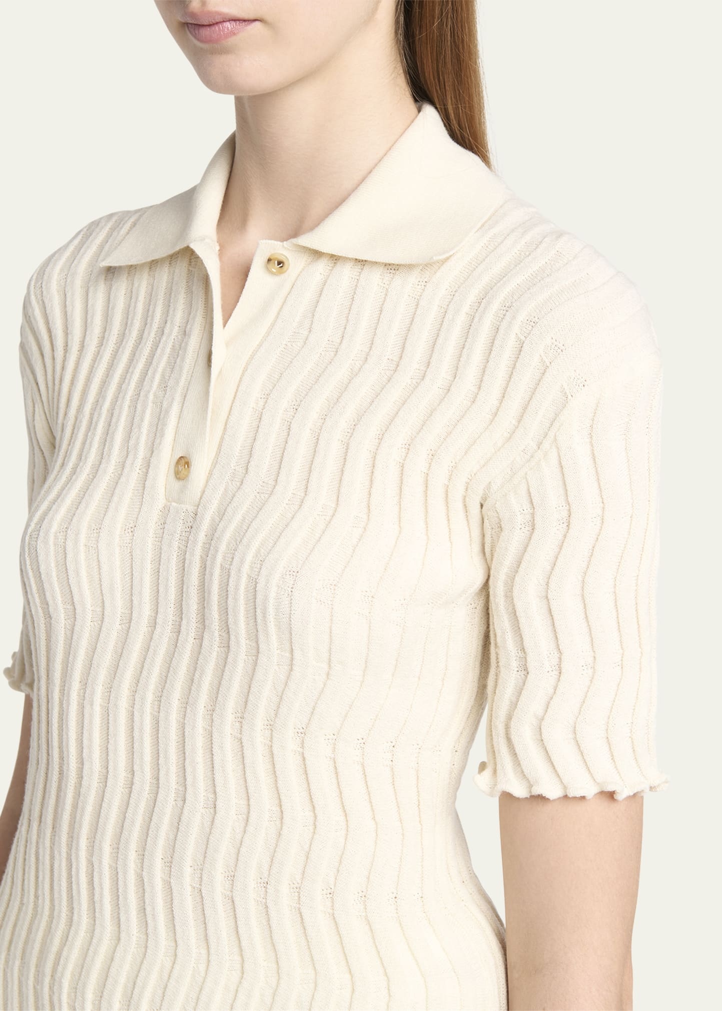 Zigzag Knit Short-Sleeve Polo Top - 5