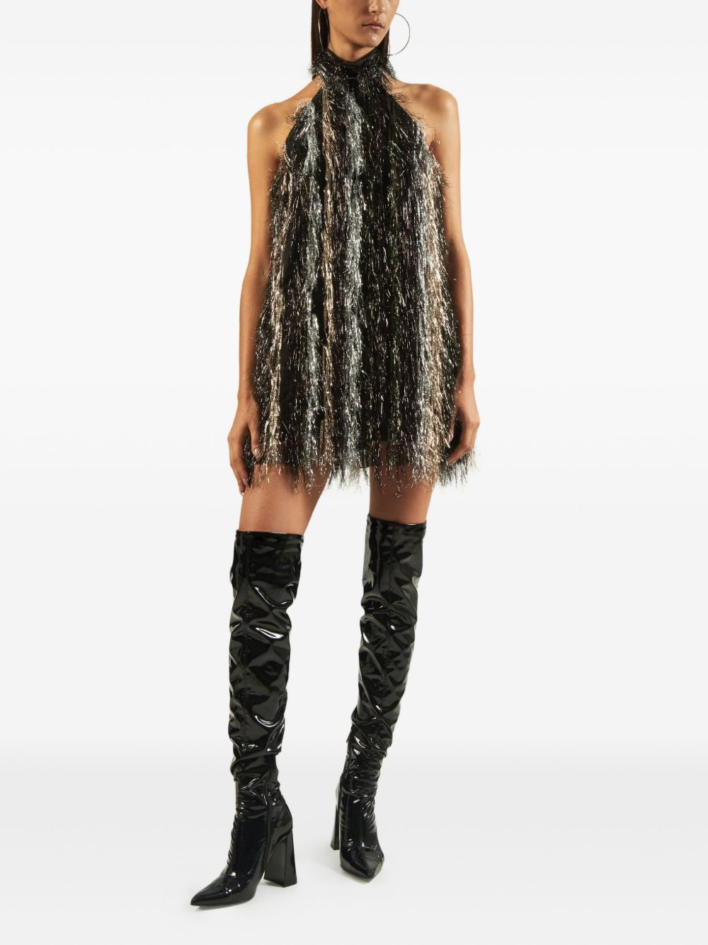 Sylvia metallic-fringe halter-neck mini dress - 2