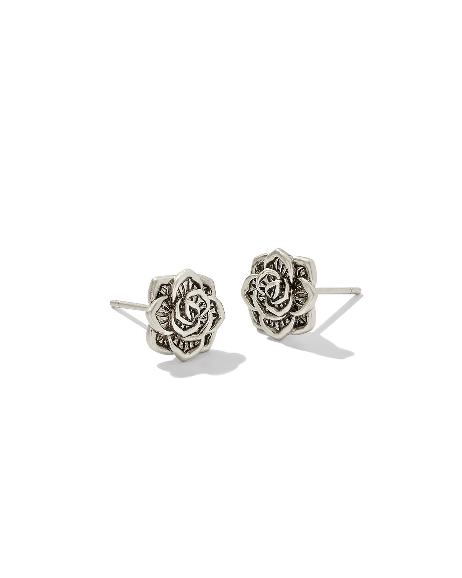Ansel Rose Stud Earrings in Vintage Silver - 1