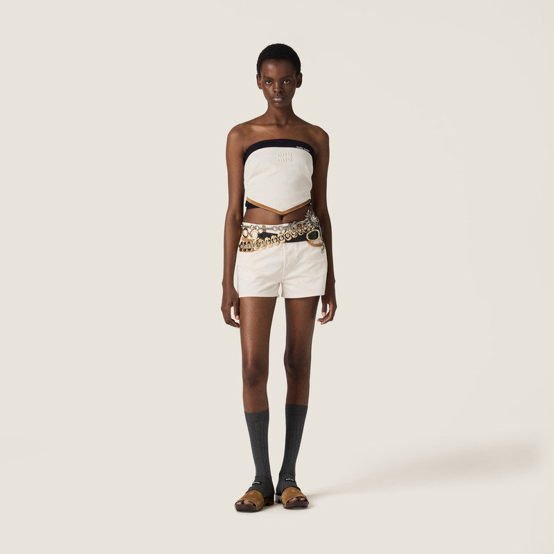 Miu Miu Denim and leather bandana top outlook