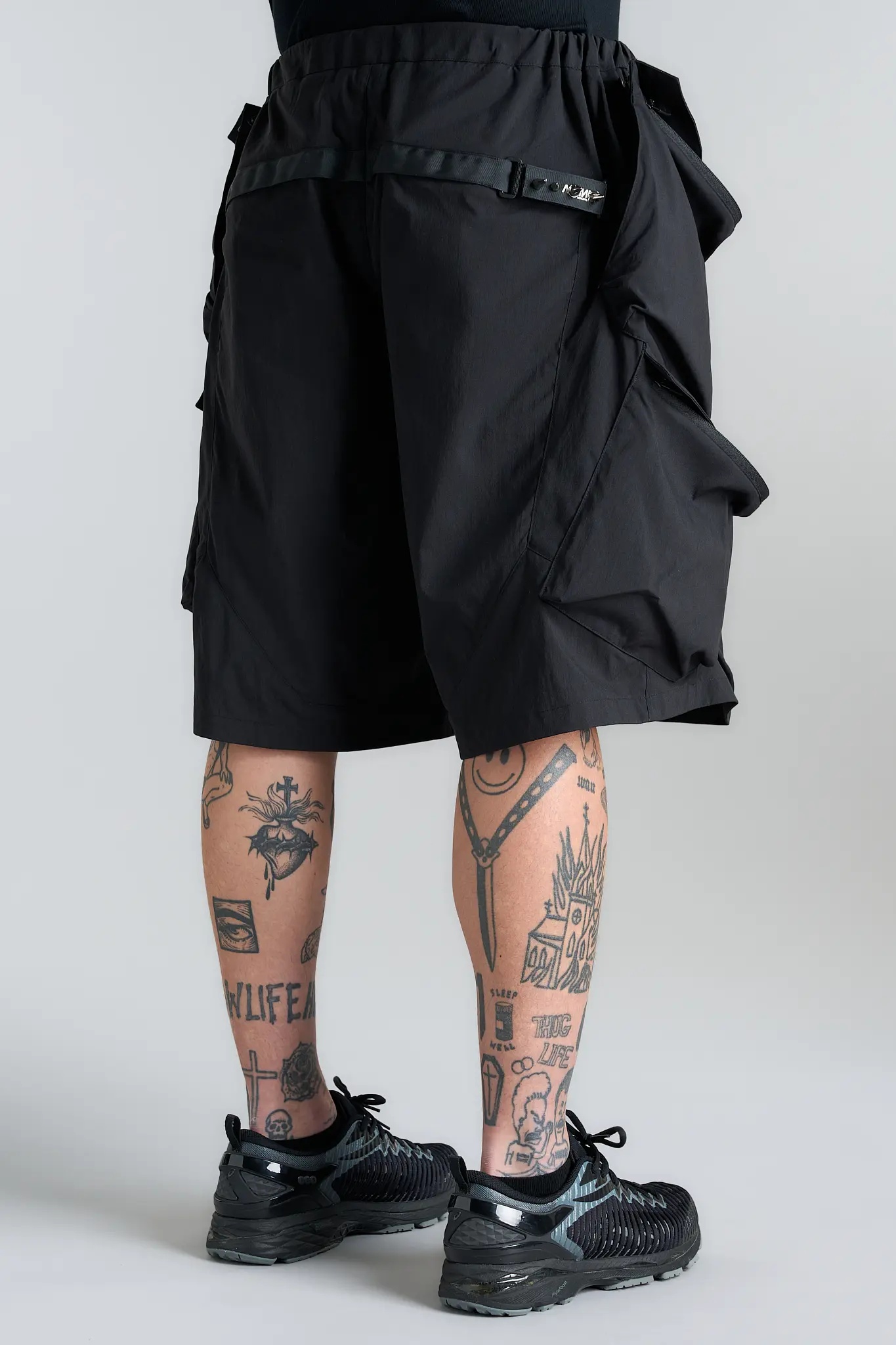 SP56A-M Nylon Stretch Double Cargo Short Pant Black - 8