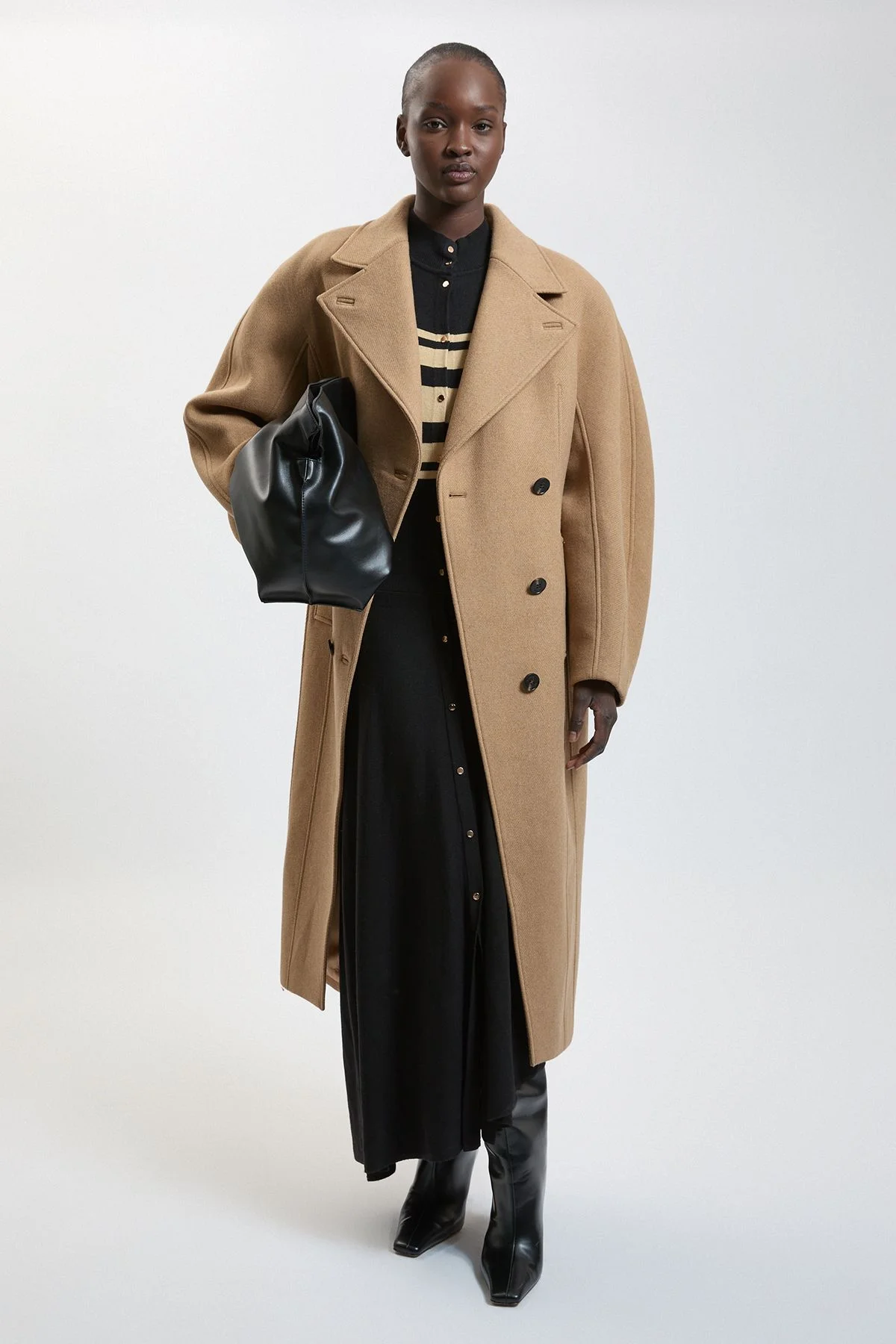 Wool Rounded Sleeve Tailored Midi Coat - 1