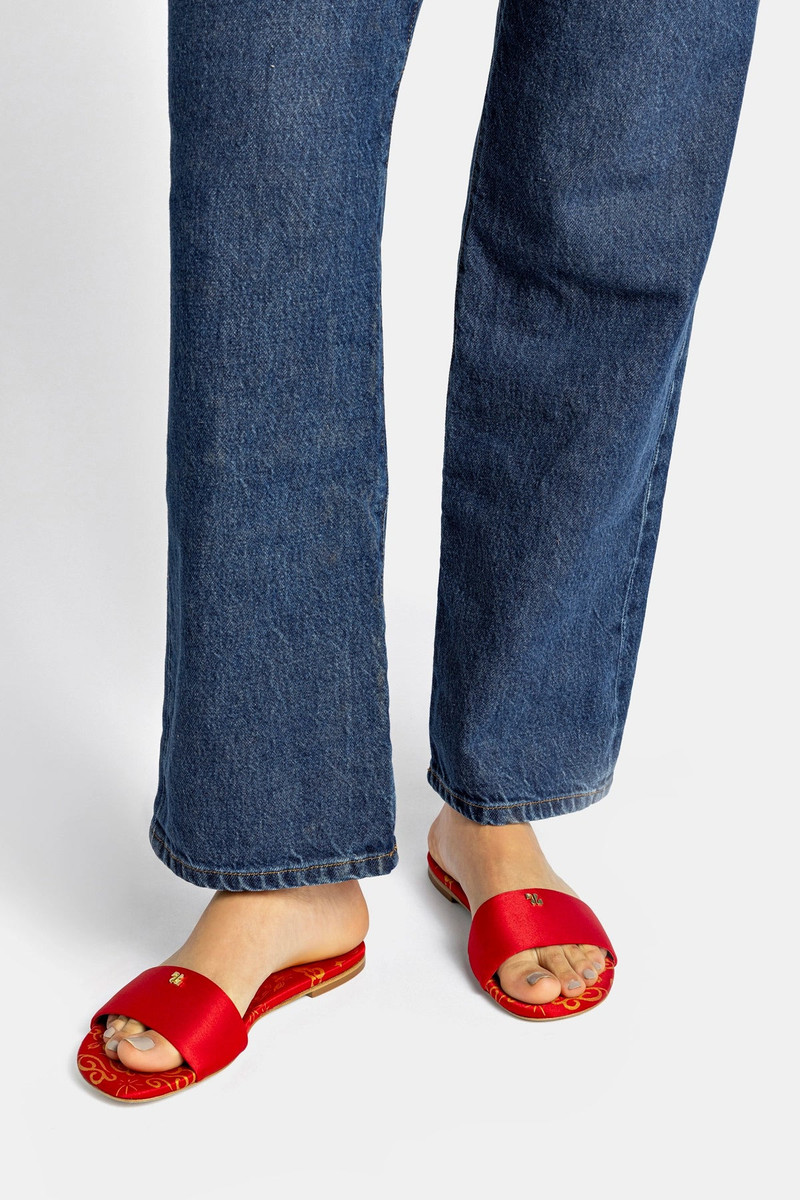 Larroudé Ivy Flat In Cherry Satin outlook