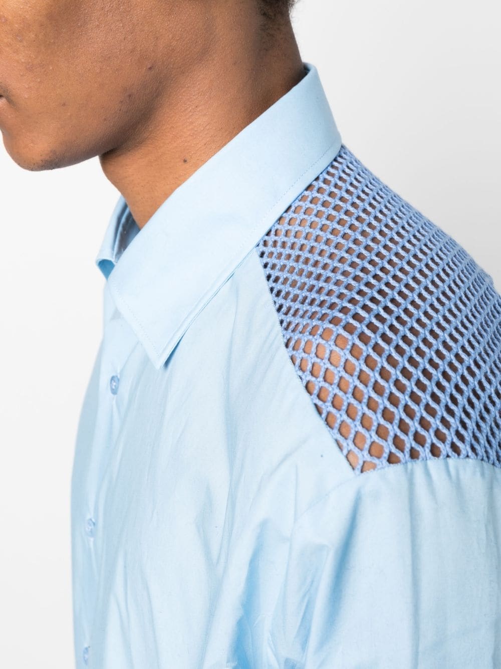 mesh-panel cotton shirt - 5