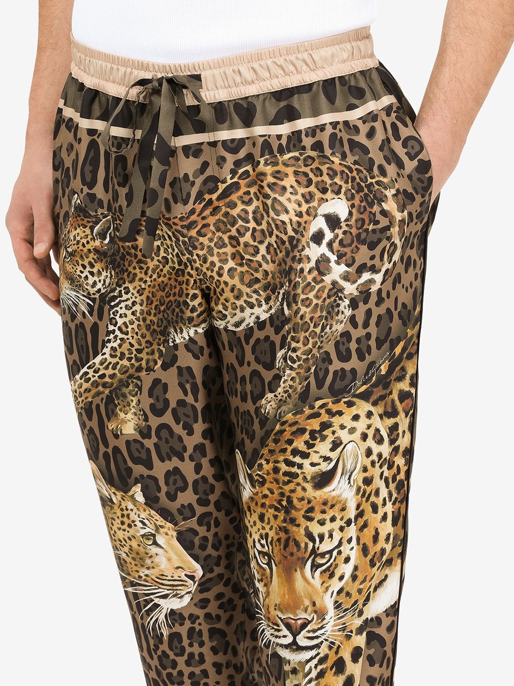 leopard-print silk track pants - 5